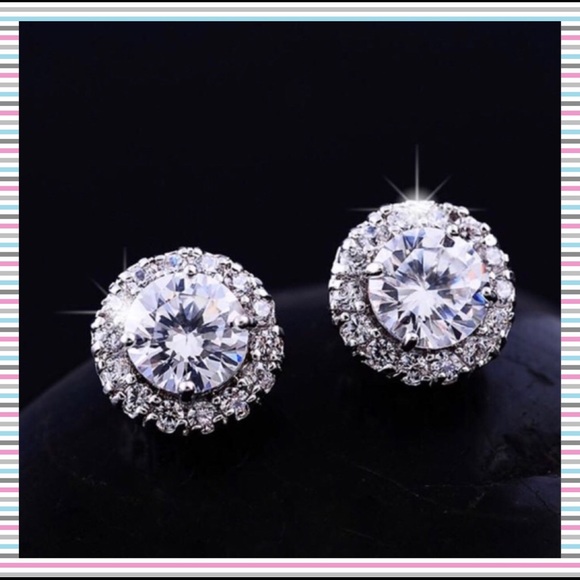Jewelry - 18K WHITE GLOLD PLATED ZIRCONIA STUD EARRINGS